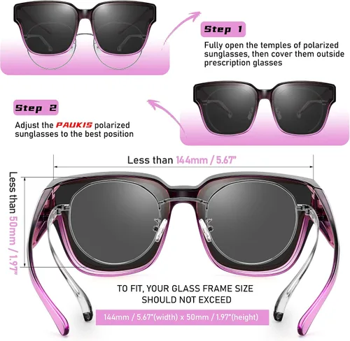 Vista 3 de Gafas de sol que se ajustan sobre las gafas de sol para mujer, protección UV, polarizadas, grandes, redondas, ojo de gato, gafas de sol de gran