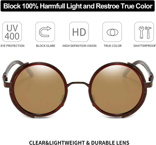 Vista 5 de Dollger Gafas de sol redondas retro vintage Steampunk con marco circular de metal