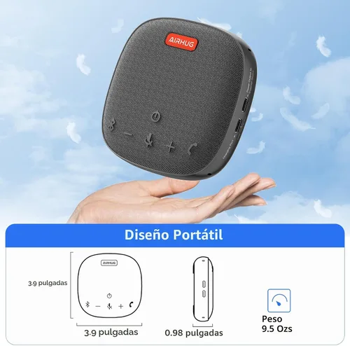 Vista 4 de AIRHUG Altavoz de conferencia y micrófono, altavoz Bluetooth con recogida de voz de 360°, reducción de ruido avanzada, USB-C Plug & Play, compatible