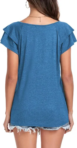 Vista 5 de Poetsky Camisas de verano para mujer, estilo casual, cuello en V, manga corta, ajuste holgado