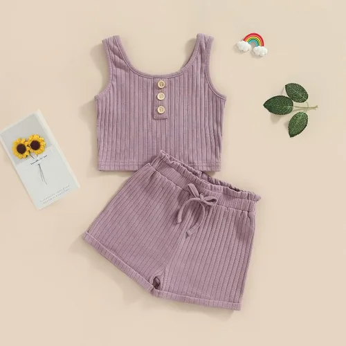 Vista 2 de Ropa de verano para niña pequeña, con estampado de margaritas, sin mangas, con volantes, pantalones cortos