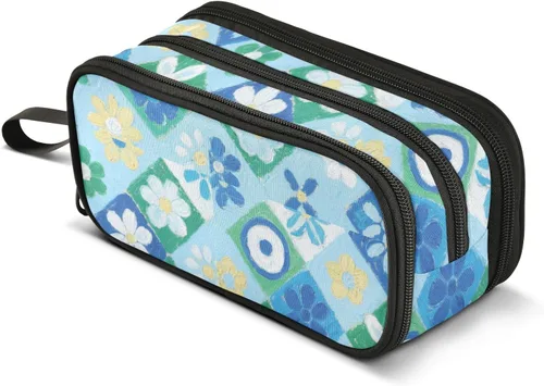 Vista 8 de Bolsas de lápices de nailon para niñas, flores de cerezo azul japonés, gran capacidad, estuche para lápices universitarios, organizador de papelería