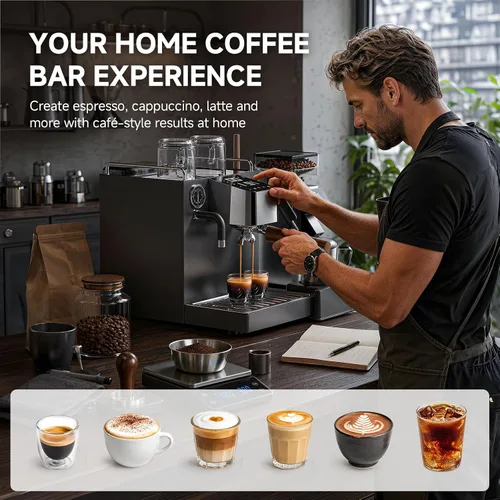 Vista 10 de AMZCHEF 9 Bar OPV Espresso Machine with Automatic Milk Frother, Dual Boiler Premium Black