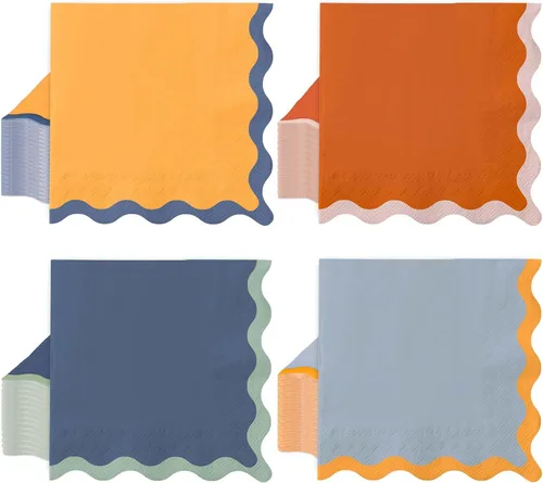 Vista 10 de Whaline 100 servilletas de papel festoneado azul, verde, rosa, amarillo, servilletas de almuerzo, desechables, decorativas, para postres, cenas