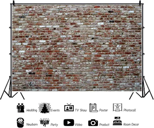 Vista 3 de Laeacco Fondo de fotografía de pared de ladrillo vintage de 10 x 8 pies, estilo retro, fondo de pared de ladrillo rústico, para recién nacidos