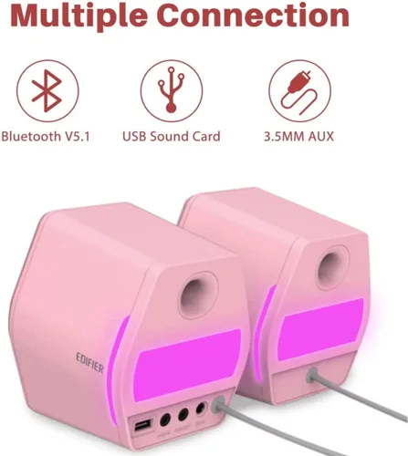 Vista 6 de Edifier G2000 32W Altavoces de PC para Computadora de 32W para Gaming en Escritorio PC Laptop Mac Computadora Woofer Altavoces Bluetooth USB Rosa