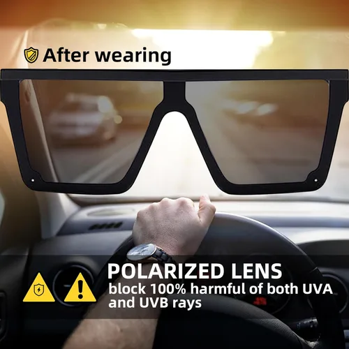 Vista 5 de 2 pares de lentes de sol cuadrados con parte superior plana para mujeres y hombres, grandes sombras sin montura de gran