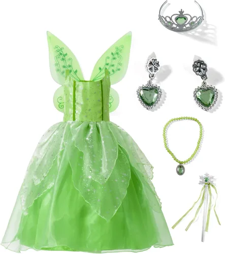 Vista 2 de Vestidos de princesa para niñas, disfraz de hada con disfraz de hada de princesa, disfraces de Halloween para niñas con alas de hadas