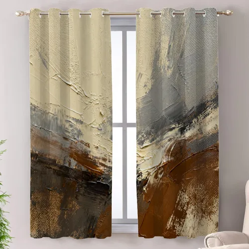 Vista 34 de Shrahala Cortinas de nivel de chakras con mandala beige para ventanas de cocina, paneles de cortina de ventana de mandala multicapa de poliéster