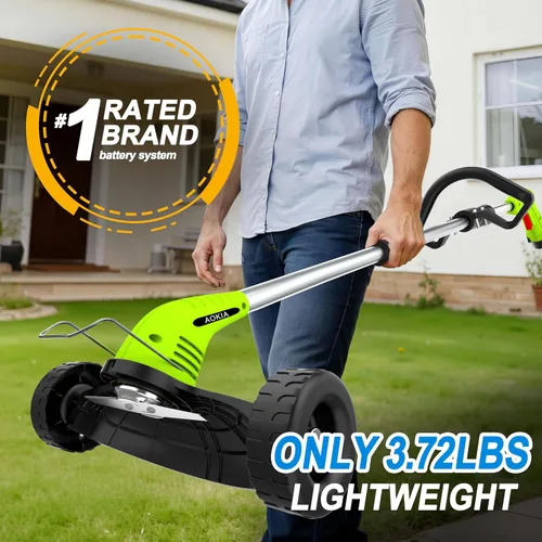Vista 9 de Aokia Wacker eléctrico sin cable, alimentador de malezas de 12 V alimentado por batería inalámbrico con poste ajustable (65 pulgadas)