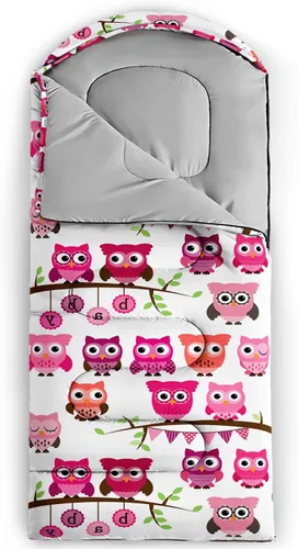 Vista 6 de AILONEN Saco de dormir de campamento de dibujos animados para niños y niñas, adultos, ligero e impermeable, 3 estaciones, clima cálido y frío
