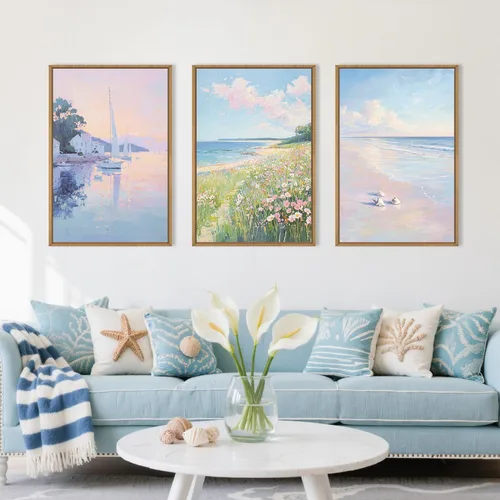 Vista 55 de Lienzo decorativo abstracto grande con marco naranja quemado, decoración de pared azul neutro y negro, arte moderno con pinceladas, impresión