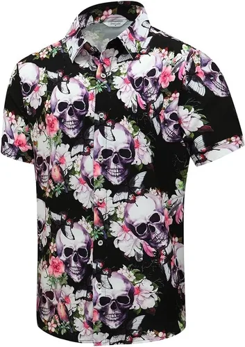Vista 2 de SheLucki - Camisa hawaiana para hombre, unisex, de manga corta, con botones, para la playa y el verano, ropa casual estampada con sombra de palmas