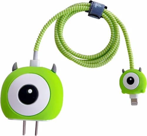 Vista 22 de Bonita funda protectora 3D de dibujos animados para cargador de pared, compatible con adaptador de corriente USB-C de 20 W de Apple y cable