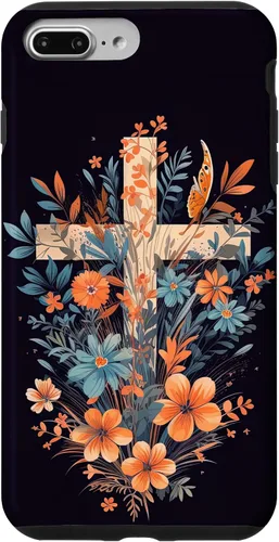 Vista 12 de Boho Floral Christian Cross Jesus God Wild Flower Women Case for iPhone 16