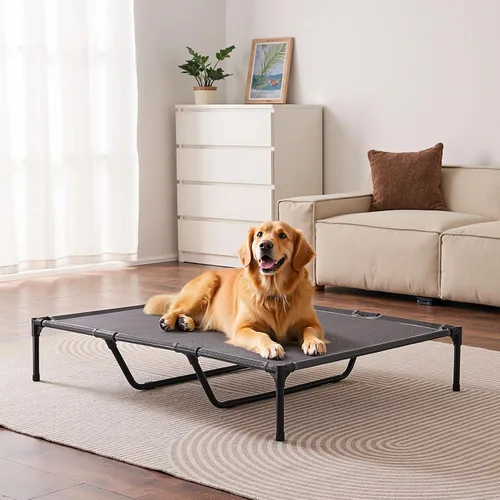 Vista 8 de VEVOR Cama elevada para perros grandes, catre elevado portátil con marco de metal de acero y malla Teslin transpirable, cama hamaca elevada