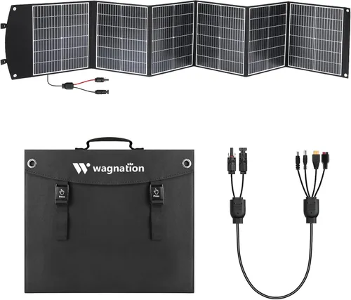 Vista 10 de Panel solar portátil de 30W, cargador de panel solar plegable con QC3.0 USB-A USB-C y salida DC para teléfono/banco de energía/iPad/estación