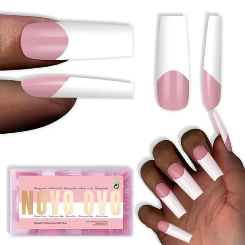 Vista 11 de NOVO OVO - Puntas de uñas postizas largas XL, puntiagudas, de tacón aguja, autoadhesivas, extra largas, gruesas, de gel suave, doble mate