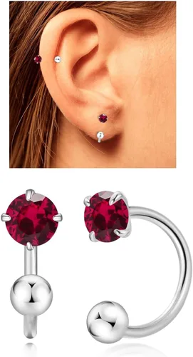 Vista 20 de Aretes Huggie de medio aro para mujeres y niñas, pequeños aretes de cartílago, aretes de botón con piedra natal para mujeres, aretes de botón