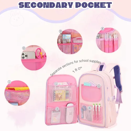 Vista 5 de LANSHIYA Mochila Kawaii para niñas escolares mochila de conejito para niños, mochila casual linda para exteriores, azul (2pcs blue), Mochila