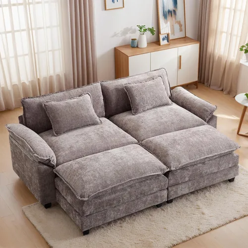Vista 45 de Sofá Seccional, Sofá Modular Cloud con Otomana, Sofás Cama de Asiento Profundo con Almohadas Decorativas, Cómodo Sofá de Dos Plazas de Chenilla