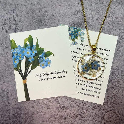 Vista 32 de Forget-Me-Not and Queen Anne's Lace Pressed Wildflower Necklace Birth Month Real Flower Necklace Gold/Silver Pressed Flower Jewelry