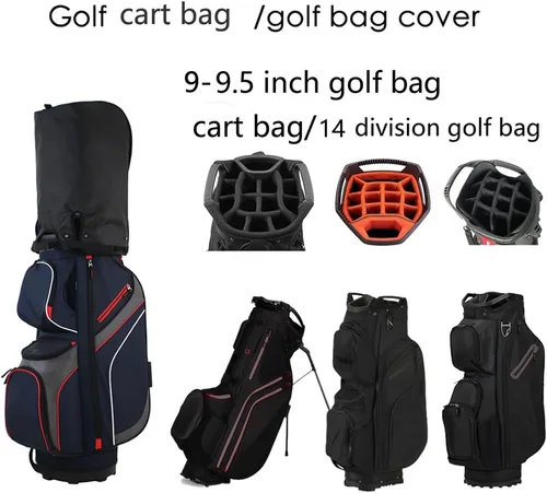Vista 2 de Funda para bolsa de golf, cubierta de lluvia de nailon, impermeable, se adapta a la mayoría de bolsas de carrito de golf, fácil de usar, plegable