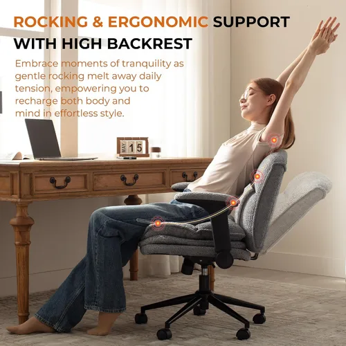 Vista 3 de Dowinx Silla Criss Cross con Brazos Abatibles Ajustables y Ruedas, Cómodo Sillón Ergonómico de Escritorio de Oficina con Cojines de 3 Capas, Silla