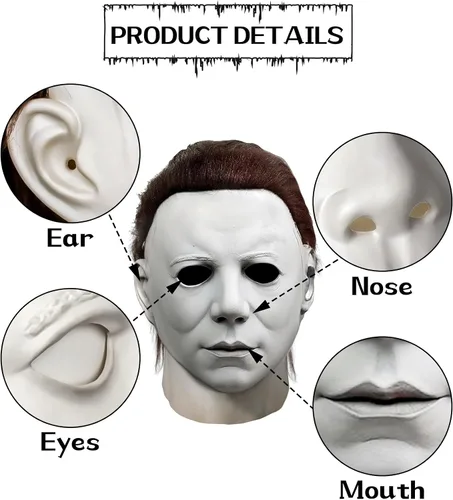 Vista 3 de Máscara aterradora de Halloween para adultos, máscara de látex clásica blanca realista de cabeza completa, espeluznante disfraz de cosplay