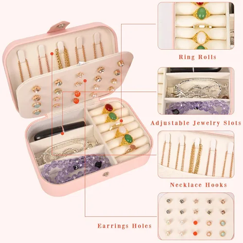 Vista 2 de ChezMax Joyero personalizado, organizador de joyas con inicial, regalos esenciales de viaje para mujeres, mamá, amigas, regalos de cumpleaños