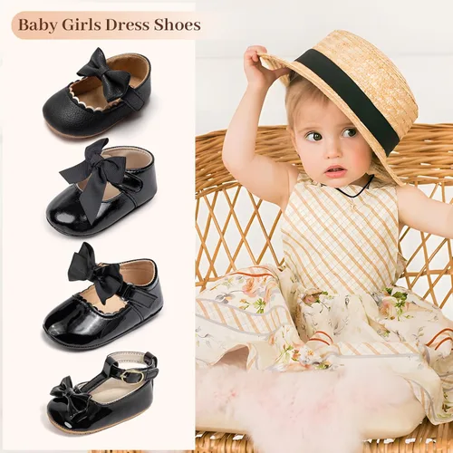 Vista 2 de Oamico Zapatos planos Mary Jane para bebés y niñas, suela de goma antideslizante con Bownot para primeros pasos, zapatos de vestir de boda