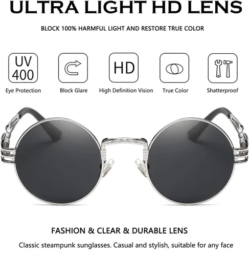 Vista 61 de Dollger Gafas de sol redondas Steampunk con marco de metal