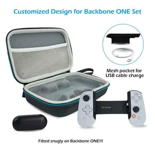 Vista 2 de XINGFUDAO Funda rígida compatible con Backbone One Mobile Gaming Controller para iPhone, Backbone One con bolsillo de malla para cable USB, bolsa