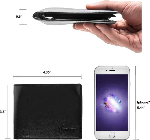 Vista 6 de Billetera plegable de cuero genuino con bloqueo RFID para hombres con cremallera y bolsillo para monedas L
