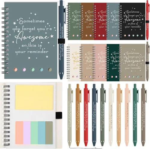 Vista 12 de Chuangdi 20 juegos de regalos de fin de año para profesores, cuaderno inspirador con bloc de notas adhesivas, bolígrafo de bambú, regalos