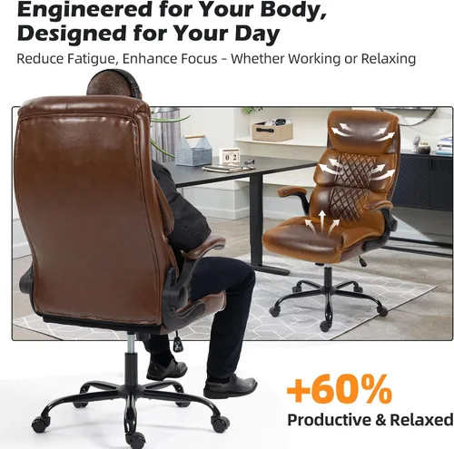 Vista 3 de Silla de oficina – Silla ergonómica de escritorio para computadora con respaldo alto con función mecedora y soporte lumbar, silla ejecutiva cómoda
