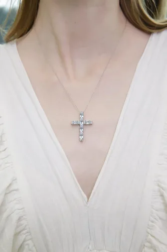 Vista 4 de Sterling Silver Genuine, Created or Simulated Gemstone Oval-Cut Cross Pendant Necklace for Women