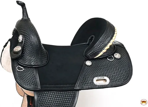 Vista 2 de HILASON Western Treeless Trail Barrel Saddle American Leather Negro