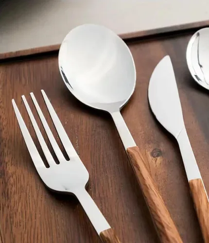 Vista 6 de Juego de cubiertos de 20 piezas con mango de madera para cubiertos de acero inoxidable 4,18/10, juego de cocina para comer en casa para vajilla