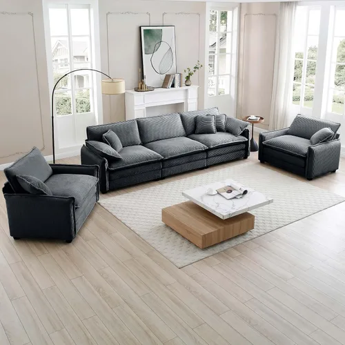 Vista 10 de Juego de sofá de gran tamaño de 3 piezas, asiento profundo de 25.2 pulgadas, cómodo sofá y silla de pana, juego de 2 sofás modulares modulares
