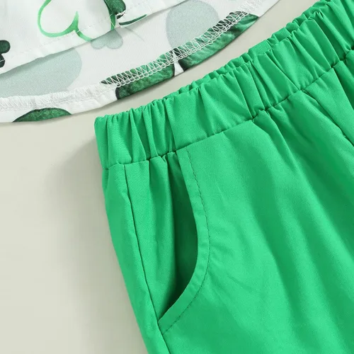 Vista 5 de Conjunto de 2 piezas de camiseta de manga corta con botones y pantalones cortos sólidos para bebé niño