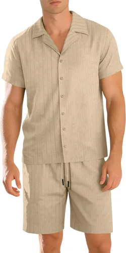 Vista 7 de RTRDE Men's 2 Piece Outfits Cuban Guayabera Short Sleeve Shirts and Summer Beach Vacation Sets, M-3XL