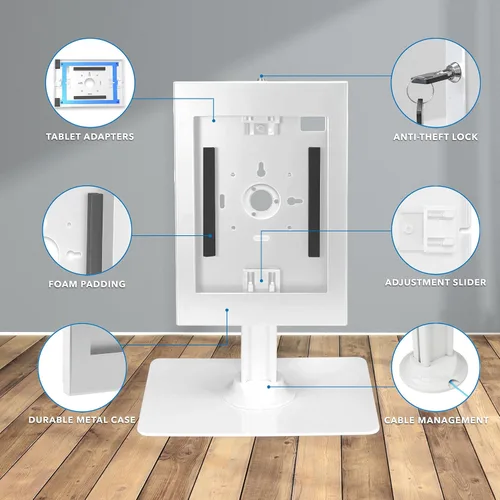 Vista 4 de Mount-It! Quiosco antirrobo para tableta, gabinete de tableta de encimera con bloqueo con base independiente, carcasa universal para iPads Gen 7, 8