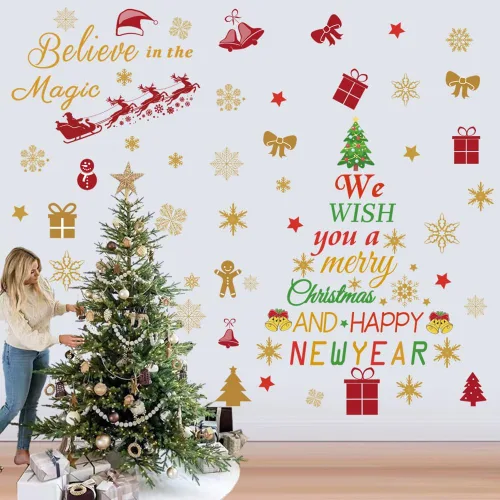 Vista 3 de Calcomanías de pared con citas de Feliz Navidad, calcomanías de vinilo para decoración de pared, calcomanías de ventana de Navidad, calcomanías