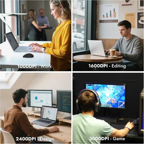 Vista 7 de Ratón Bluetooth inalámbrico, multimodo de 3 dispositivos (USB + 2 Bluetooth), rueda de desplazamiento de metal de 4 vías, DPI ajustable, clic