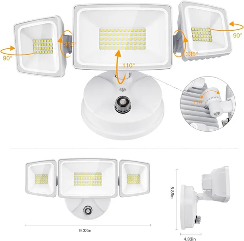 Vista 7 de Onforu 70W Luz de inundación LED del atardecer al amanecer, 7000LM Iluminación exterior de seguridad blanca, Luminaria IP65 impermeable al aire