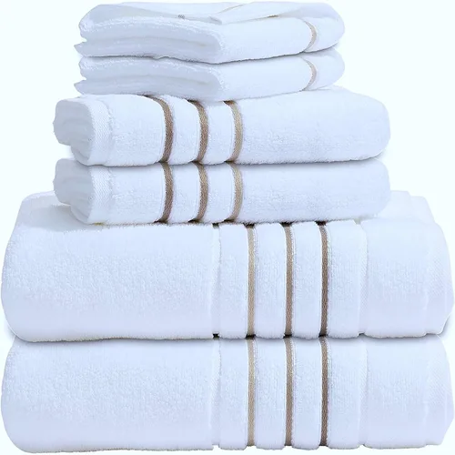 Vista 6 de Juego de toallas de baño, toalla blanca para baño, calidad de hotel y spa de lujo, 100% algodón. Incluye 2 toallas de baño grandes, 2 toallas