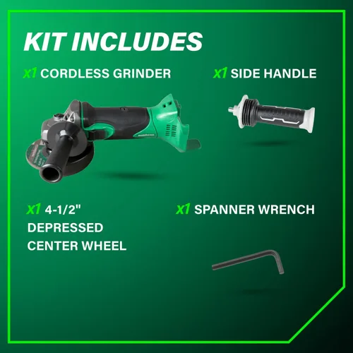 Vista 5 de Metabo HPT Kit de amoladora angular de potencia con interruptor deslizante multivoltios de 18 V, herramienta eléctrica de motor de alto par