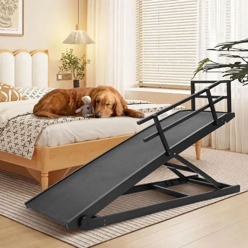 Vista 15 de Rampa para perros para cama, rampa de madera ajustable para mascotas de 46 Beige