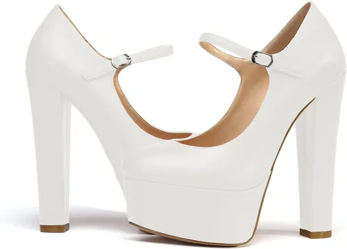 Vista 6 de YODEKS Zapatos de tacón alto y tacón alto para mujer, con plataforma cerrada, estilo Mary Jane, zapatos de vestir para bodas y fiestas
